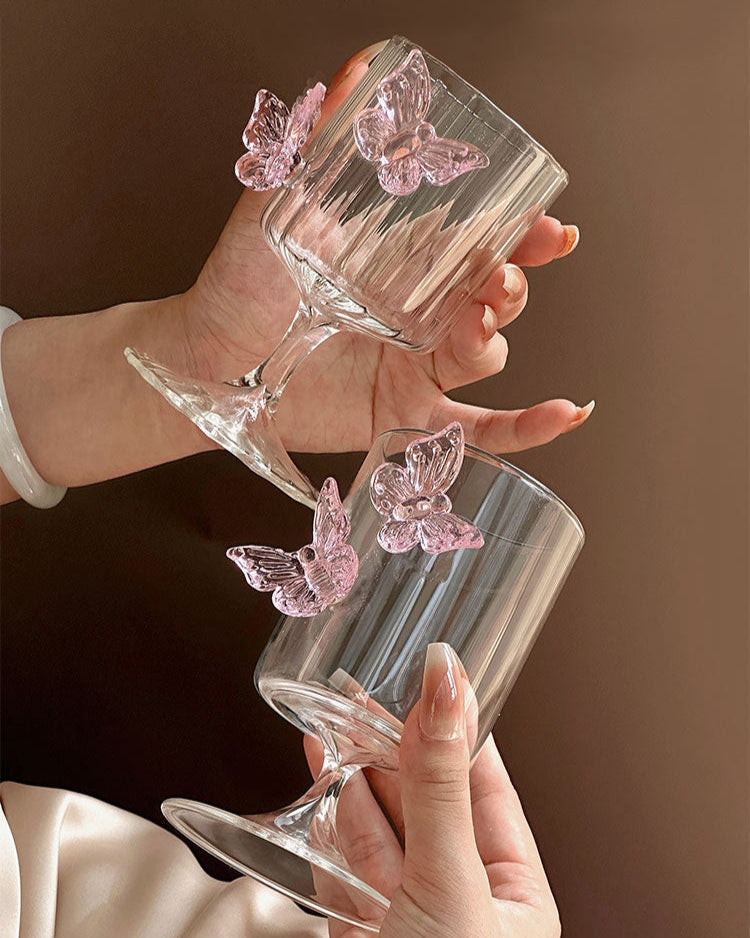 Designed for dreamers and romantics, each goblet boasts a clear, high-quality glass base with unique butterfly ornaments that make it as much art as it is functional drinkware.