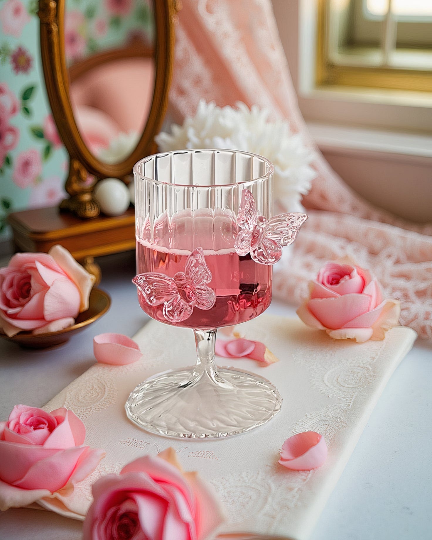 Designed for dreamers and romantics, each goblet boasts a clear, high-quality glass base with unique butterfly ornaments that make it as much art as it is functional drinkware.