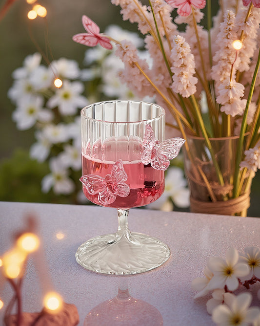 Designed for dreamers and romantics, each goblet boasts a clear, high-quality glass base with unique butterfly ornaments that make it as much art as it is functional drinkware.
